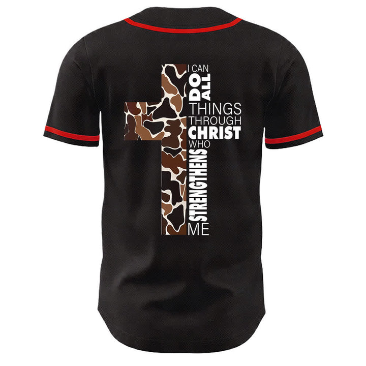 Christianartworkshop Leopard Print Cross I Can Do All Through Christ Unisex Baseball Jersey - image 7