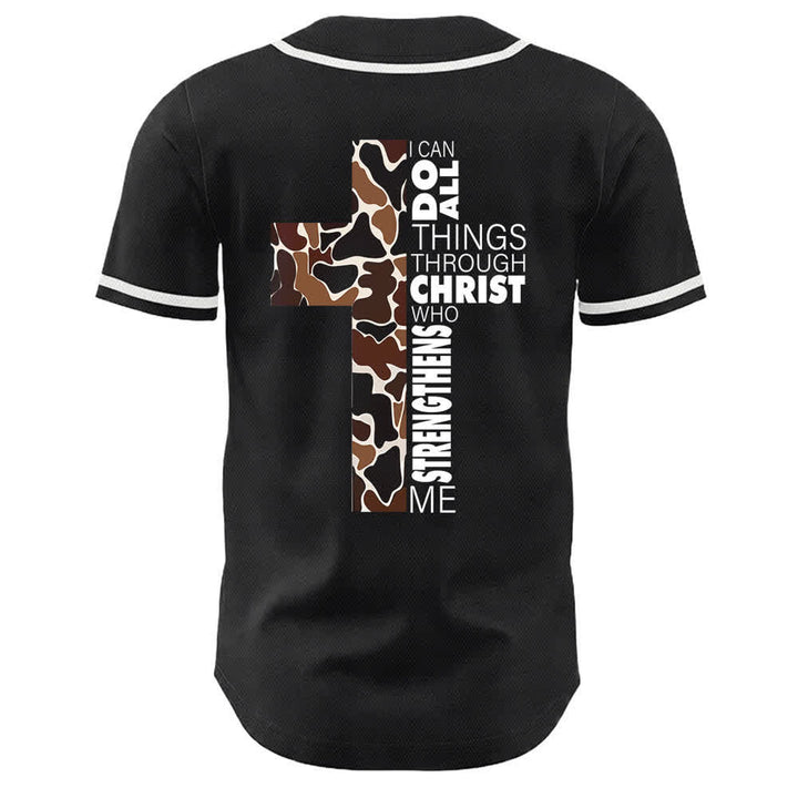 Christianartworkshop Leopard Print Cross I Can Do All Through Christ Unisex Baseball Jersey - image 4