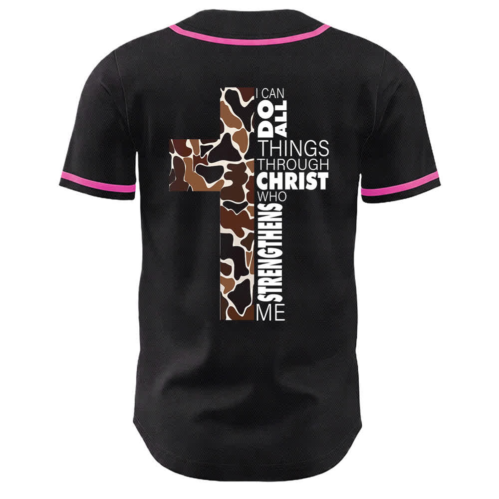 Christianartworkshop Leopard Print Cross I Can Do All Through Christ Unisex Baseball Jersey - image 22