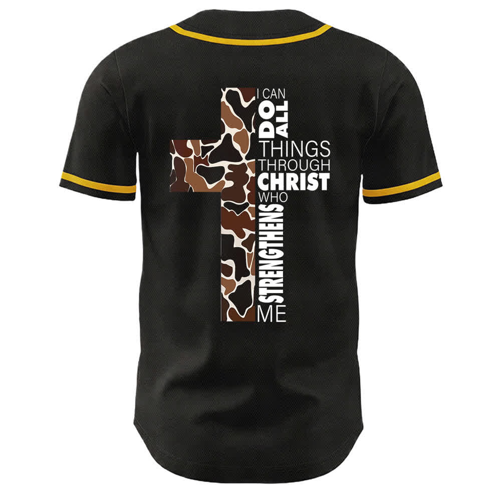 Christianartworkshop Leopard Print Cross I Can Do All Through Christ Unisex Baseball Jersey - image 1