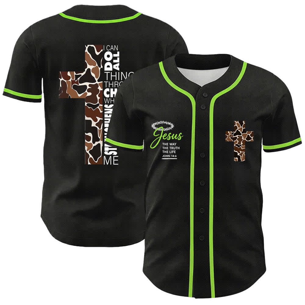 Christianartworkshop Leopard Print Cross I Can Do All Through Christ Unisex Baseball Jersey - Hellgrün - 5XL - image 15