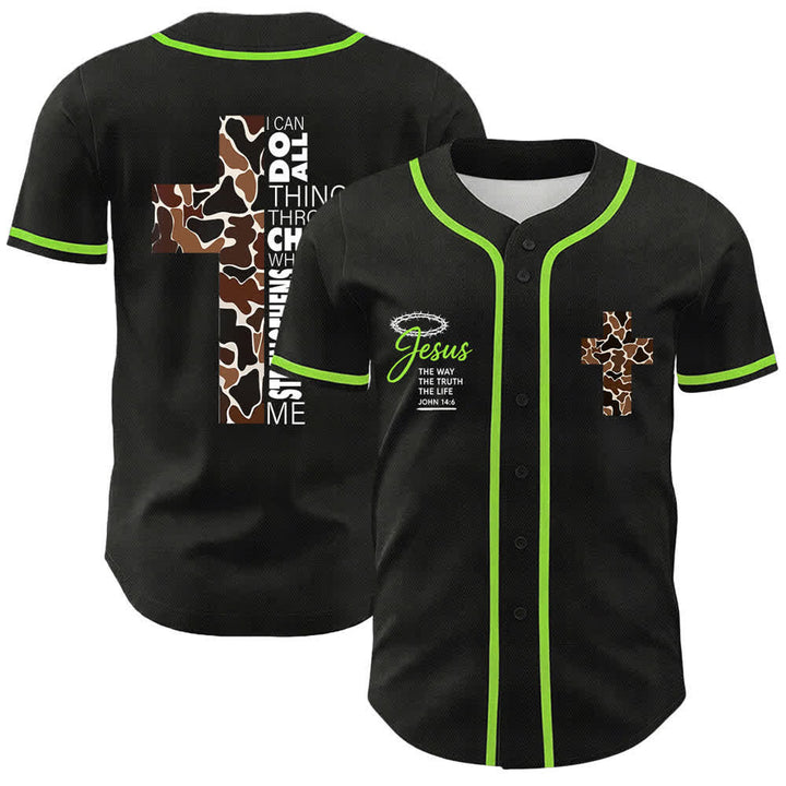 Christianartworkshop Leopard Print Cross I Can Do All Through Christ Unisex Baseball Jersey - Hellgrün - 5XL - image 15