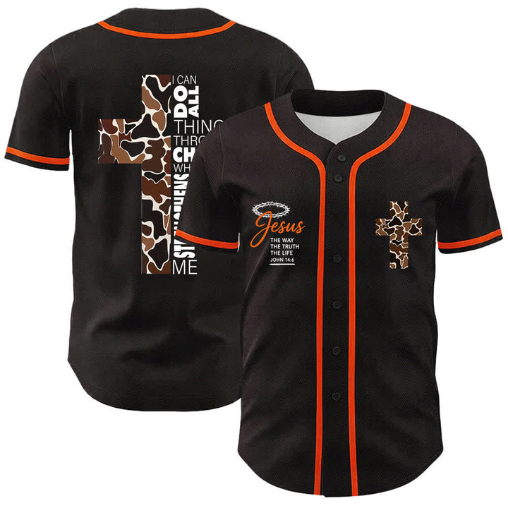 Christianartworkshop Leopard Print Cross I Can Do All Through Christ Unisex Baseball Jersey - Rot - 5XL - image 6