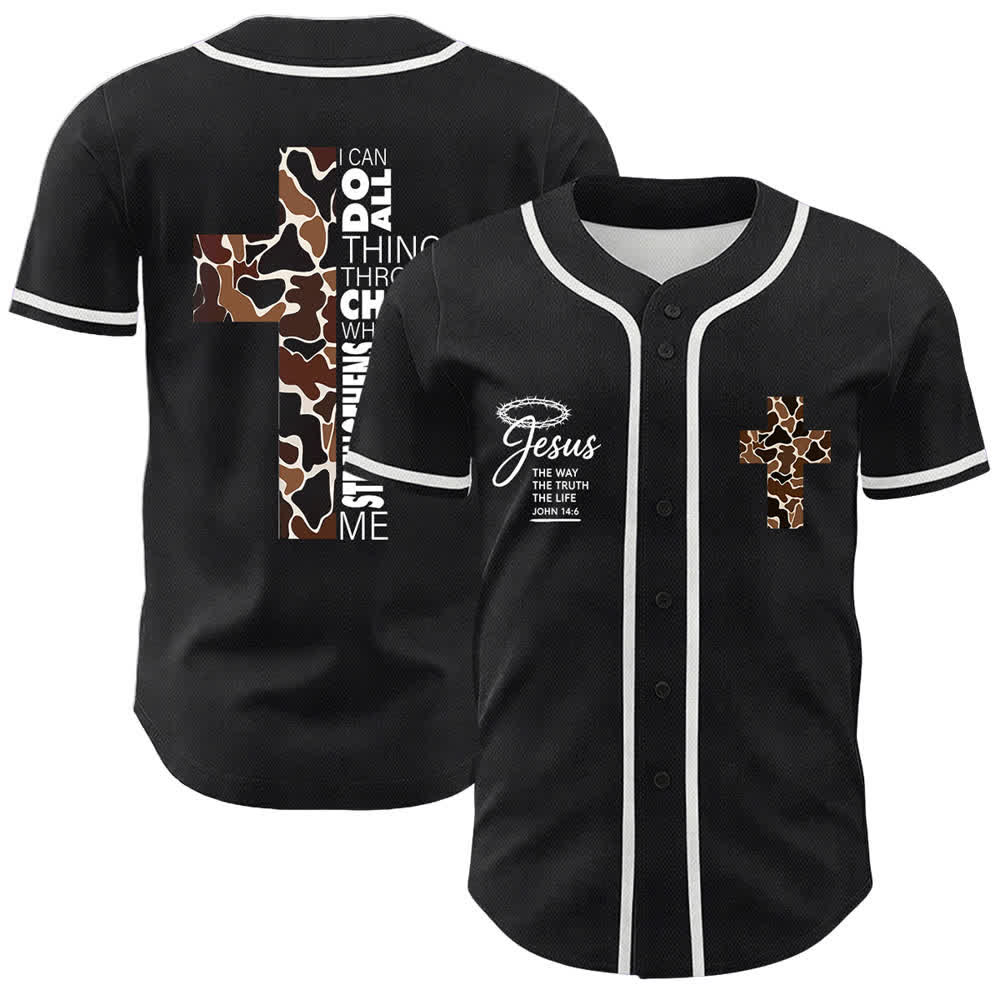 Christianartworkshop Leopard Print Cross I Can Do All Through Christ Unisex Baseball Jersey - Weiß - 5XL - image 3