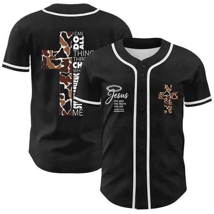 Christianartworkshop Leopard Print Cross I Can Do All Through Christ Unisex Baseball Jersey - Weiß - 5XL - image 3