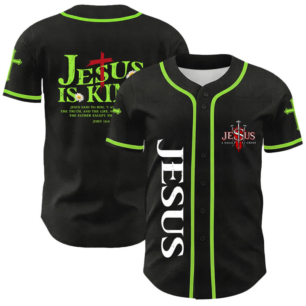 Christianartworkshop Jesus ist König Johannes 14:6 3 Nägel 1 Kreuz Unisex Baseballtrikot - Hellgrün - 5XL - image 15