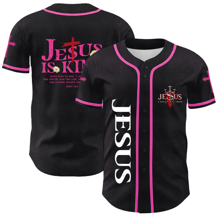 Christianartworkshop Jesus ist König Johannes 14:6 3 Nägel 1 Kreuz Unisex Baseballtrikot - Rosa - 5XL - image 21