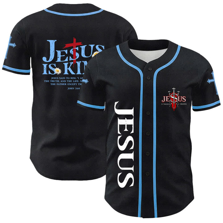Christianartworkshop Jesus ist König Johannes 14:6 3 Nägel 1 Kreuz Unisex Baseballtrikot - Blau - 5XL - image 12