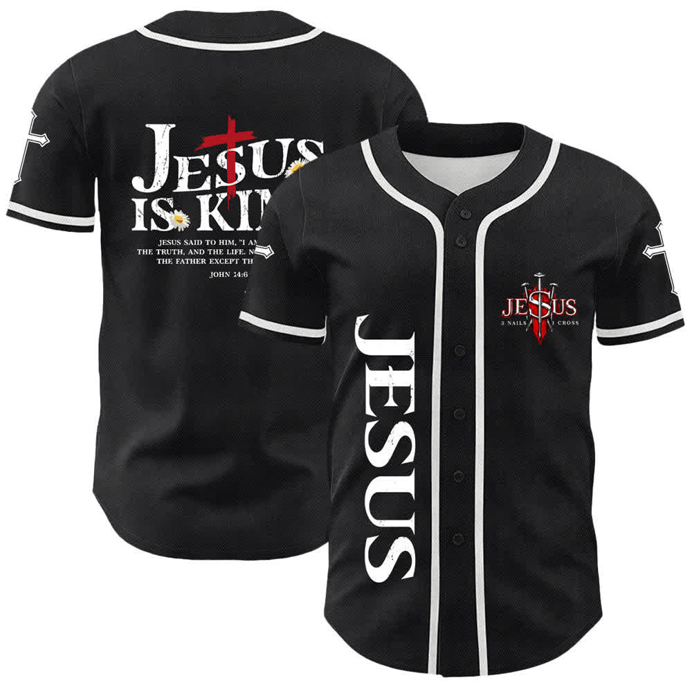 Christianartworkshop Jesus ist König Johannes 14:6 3 Nägel 1 Kreuz Unisex Baseballtrikot - Weiß - 5XL - image 6