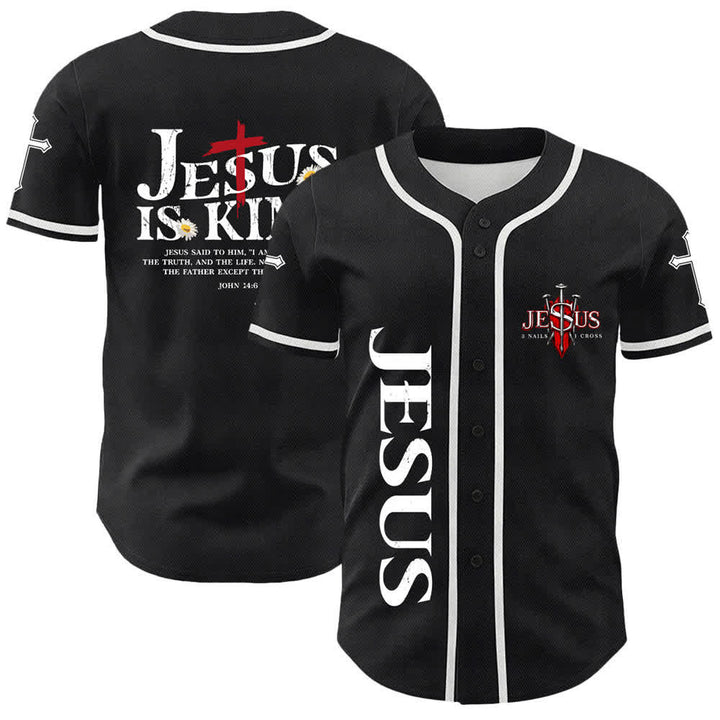 Christianartworkshop Jesus ist König Johannes 14:6 3 Nägel 1 Kreuz Unisex Baseballtrikot - Weiß - 5XL - image 6