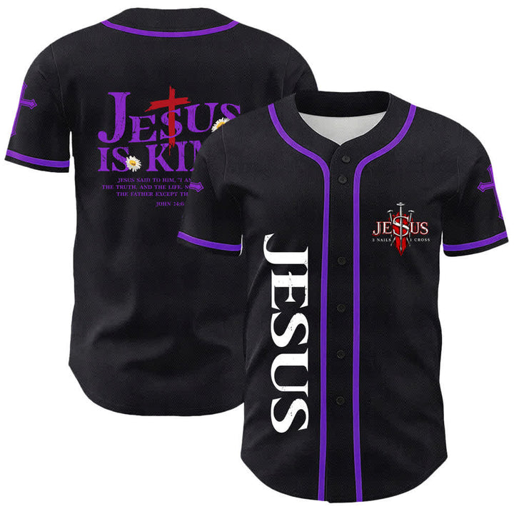 Christianartworkshop Jesus ist König Johannes 14:6 3 Nägel 1 Kreuz Unisex Baseballtrikot - Lila - 5XL - image 18