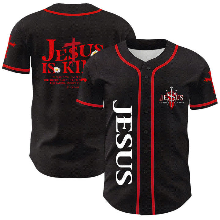 Christianartworkshop Jesus ist König Johannes 14:6 3 Nägel 1 Kreuz Unisex Baseballtrikot - Rot - 5XL - image 0