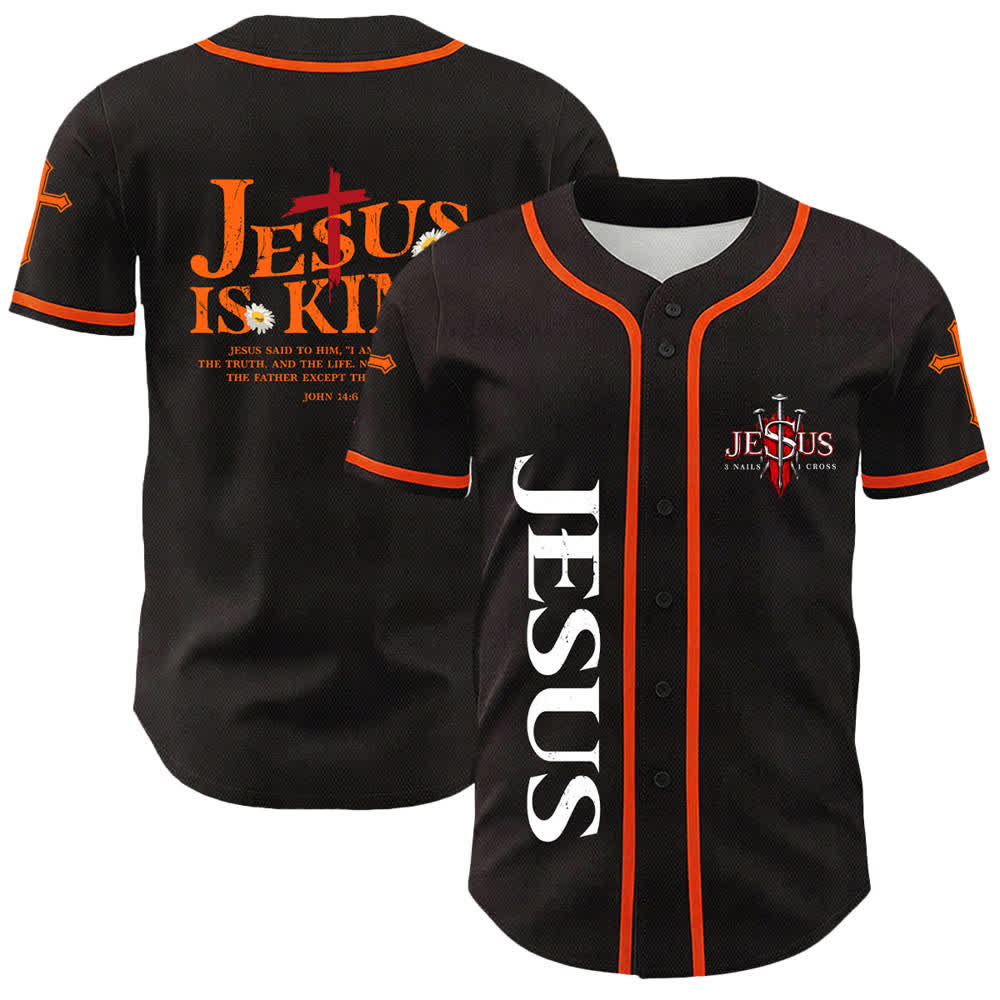 Christianartworkshop Jesus ist König Johannes 14:6 3 Nägel 1 Kreuz Unisex Baseballtrikot - Orange - 5XL - image 9