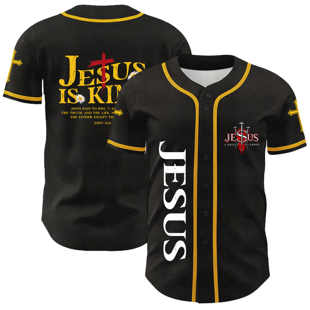 Christianartworkshop Jesus ist König Johannes 14:6 3 Nägel 1 Kreuz Unisex Baseballtrikot - Gelb - 5XL - image 3