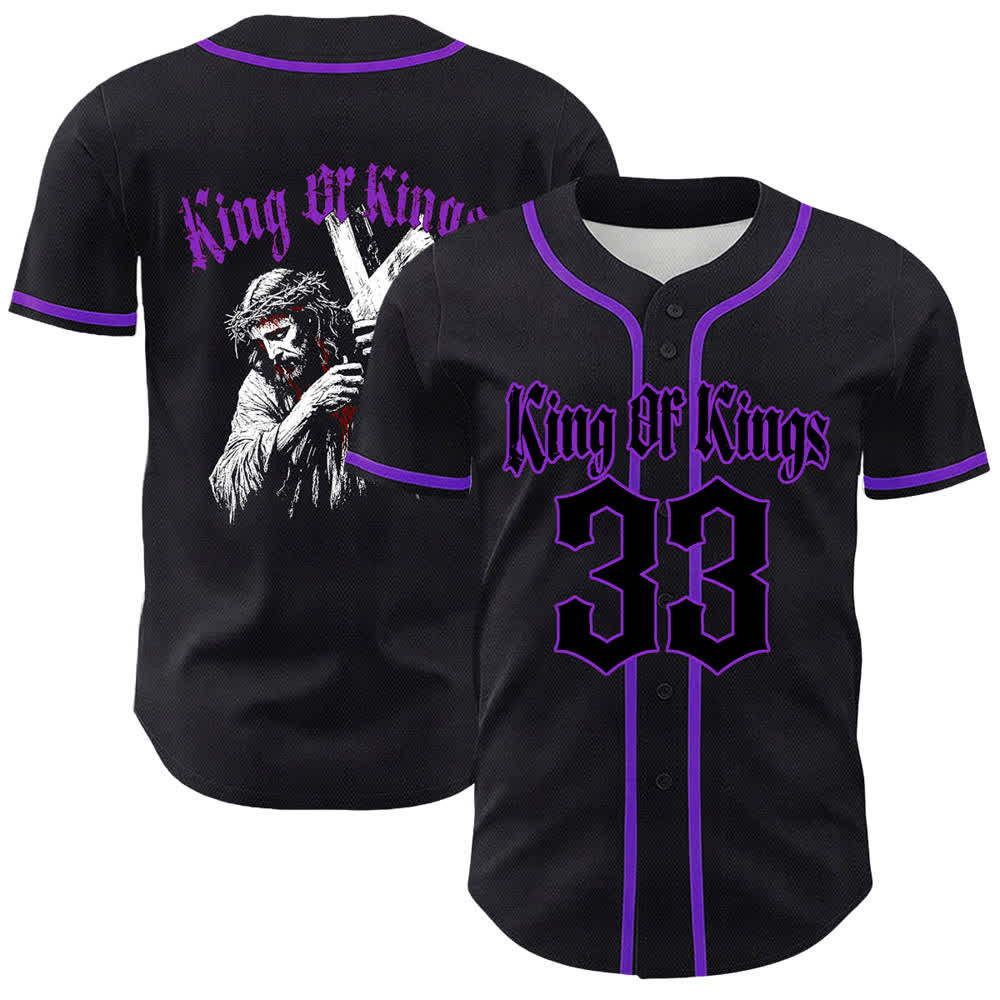 Christianartworkshop King Of Kings Nummer 33 Jesus trägt Kreuz Unisex Baseballtrikot - Lila - 5XL - image 18