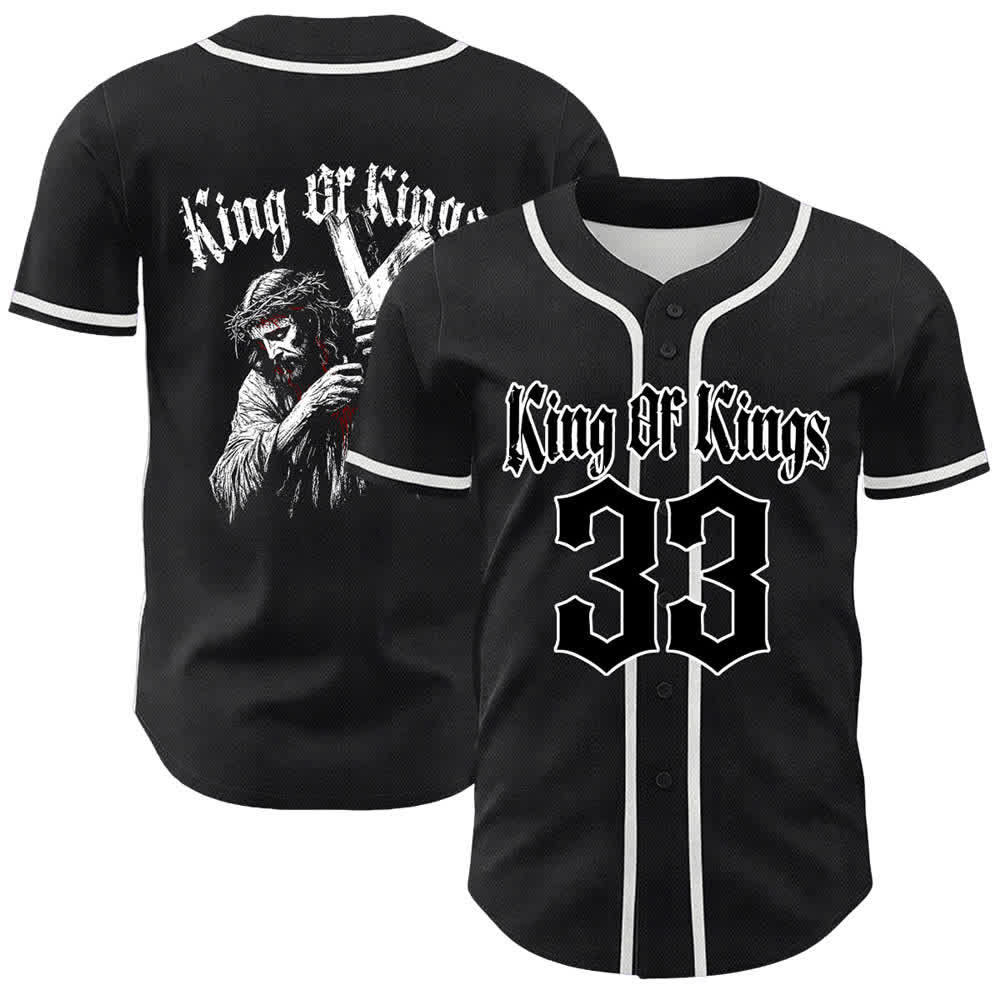 Christianartworkshop King Of Kings Nummer 33 Jesus trägt Kreuz Unisex Baseballtrikot - Weiß - 5XL - image 3