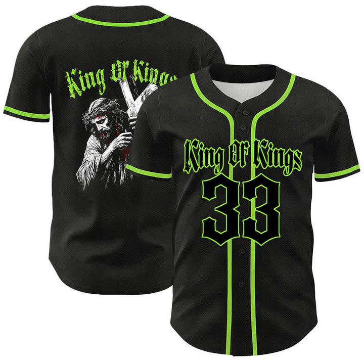 Christianartworkshop King Of Kings Nummer 33 Jesus trägt Kreuz Unisex Baseballtrikot - Hellgrün - 5XL - image 15