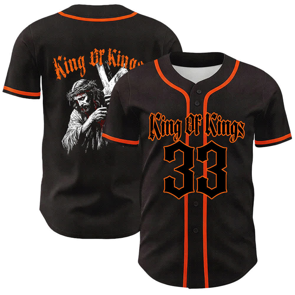 Christianartworkshop King Of Kings Nummer 33 Jesus trägt Kreuz Unisex Baseballtrikot - Orange - 5XL - image 9