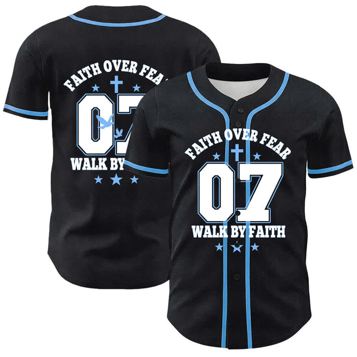 Christianartworkshop Glaube statt Angst Gehe an der Angst vorbei Nummer 07 Taubenkreuz Unisex-Baseballtrikot - Blau - 5XL - image 12