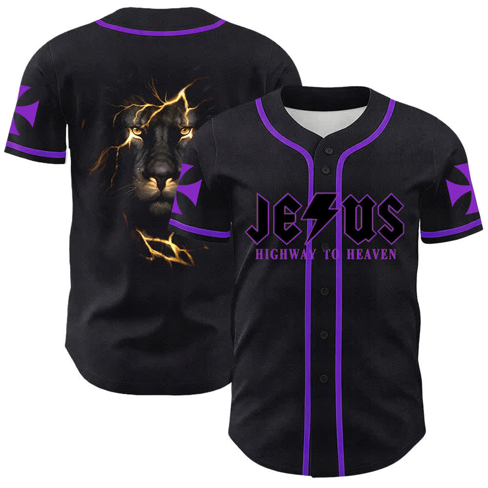 Christianartworkshop Jesus Highway To Heaven Lion Of Judah Unisex Baseball Jersey - Lila - 5XL - image 18