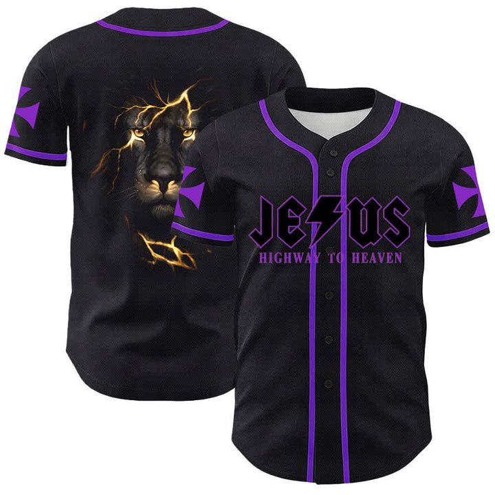 Christianartworkshop Jesus Highway To Heaven Lion Of Judah Unisex Baseball Jersey - Lila - 5XL - image 18