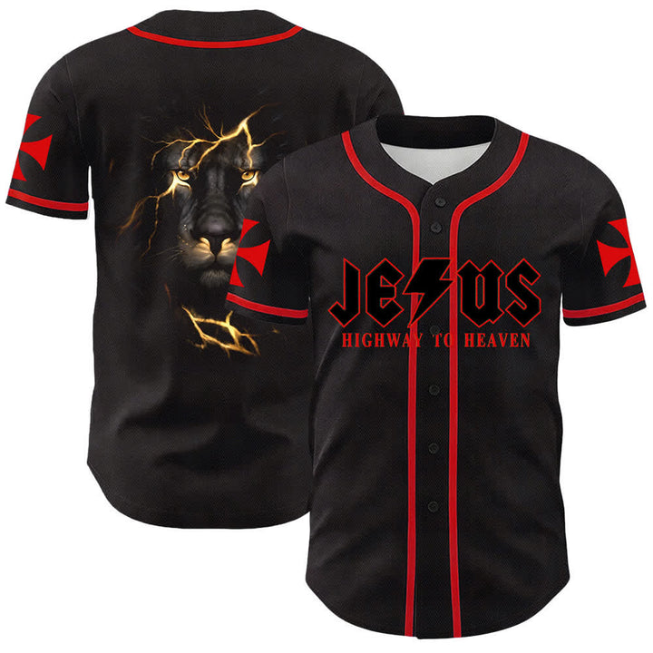 Christianartworkshop Jesus Highway To Heaven Lion Of Judah Unisex Baseball Jersey - Rot - 5XL - image 6