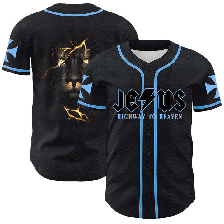 Christianartworkshop Jesus Highway To Heaven Lion Of Judah Unisex Baseball Jersey - Blau - 5XL - image 12
