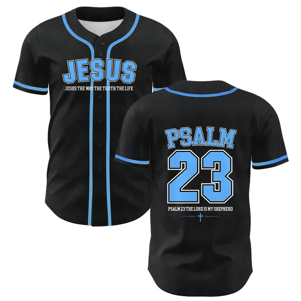 Christianartworkshop Jesus Psalm 23 Der Herr ist mein Hirte Unisex Baseballtrikot - Blau - 5XL - image 3