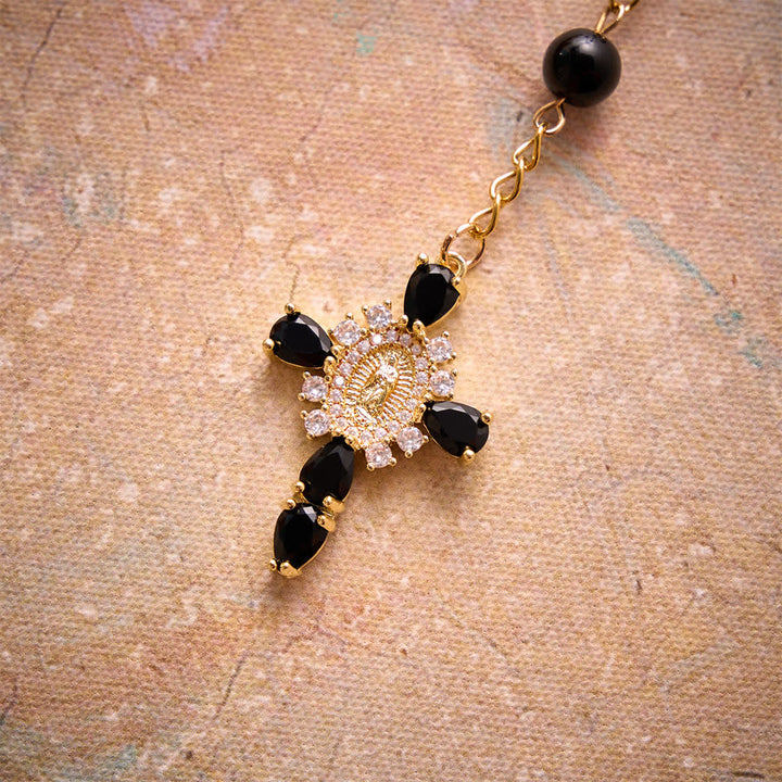 Christianartworkshop Mehrfarbiger Rosenkranz aus Buntglas für die Hosentasche mit juwelenbesetztem Kreuz Unserer Lieben Frau von Guadalupe - image 11