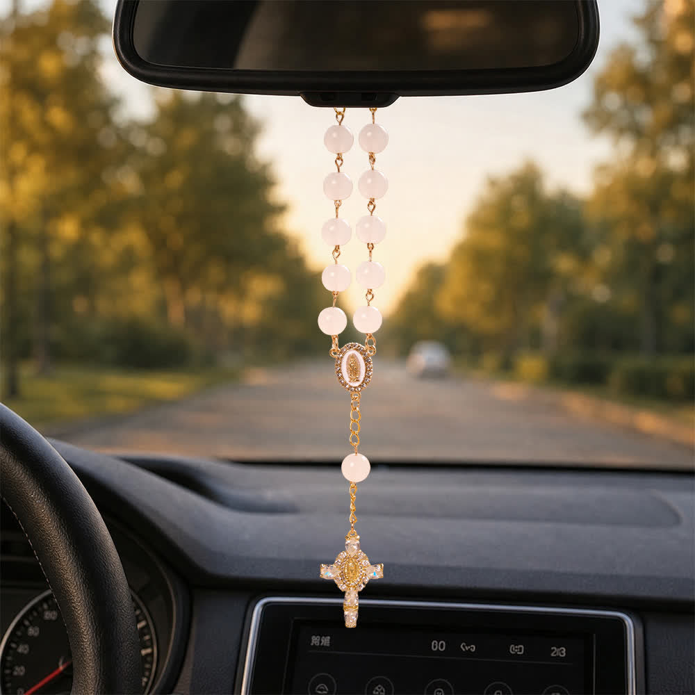 Christianartworkshop Mehrfarbiger Rosenkranz aus Buntglas für die Hosentasche mit juwelenbesetztem Kreuz Unserer Lieben Frau von Guadalupe - image 23