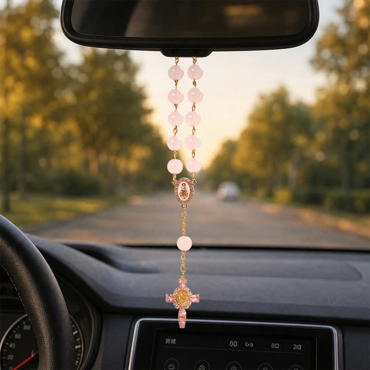 Christianartworkshop Mehrfarbiger Rosenkranz aus Buntglas für die Hosentasche mit juwelenbesetztem Kreuz Unserer Lieben Frau von Guadalupe - image 18