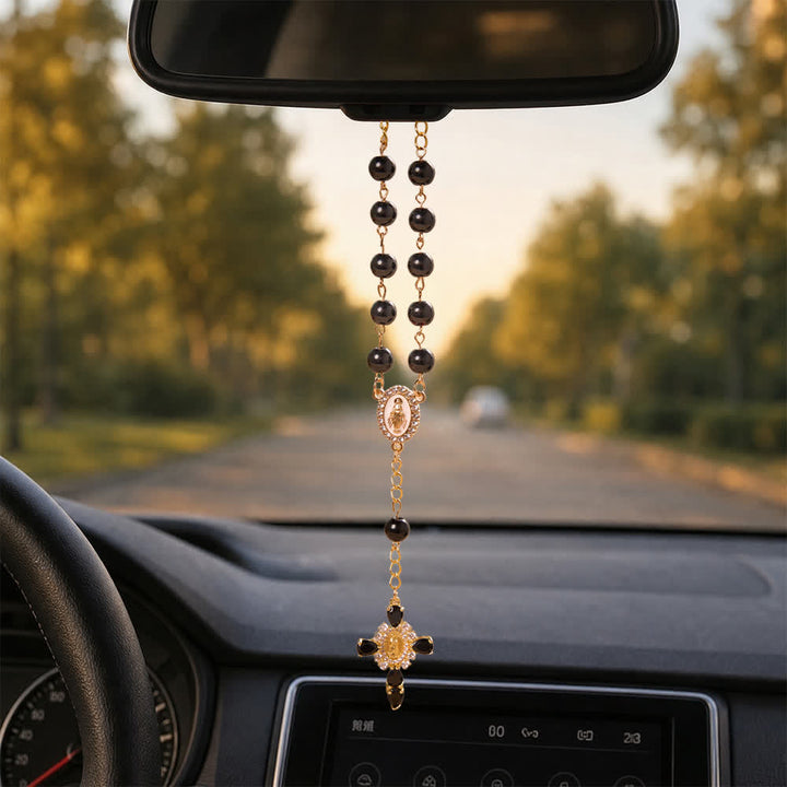 Christianartworkshop Mehrfarbiger Rosenkranz aus Buntglas für die Hosentasche mit juwelenbesetztem Kreuz Unserer Lieben Frau von Guadalupe - image 7