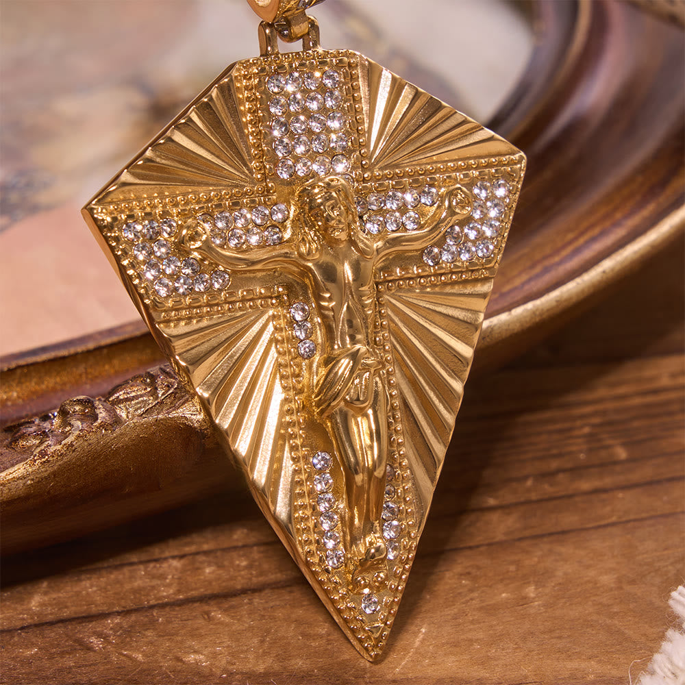 Christianartworkshop Strahlende Diamantkreuz-Halskette mit Sonnenmotiv: Symbol des erlösenden Himmelslichts - image 1