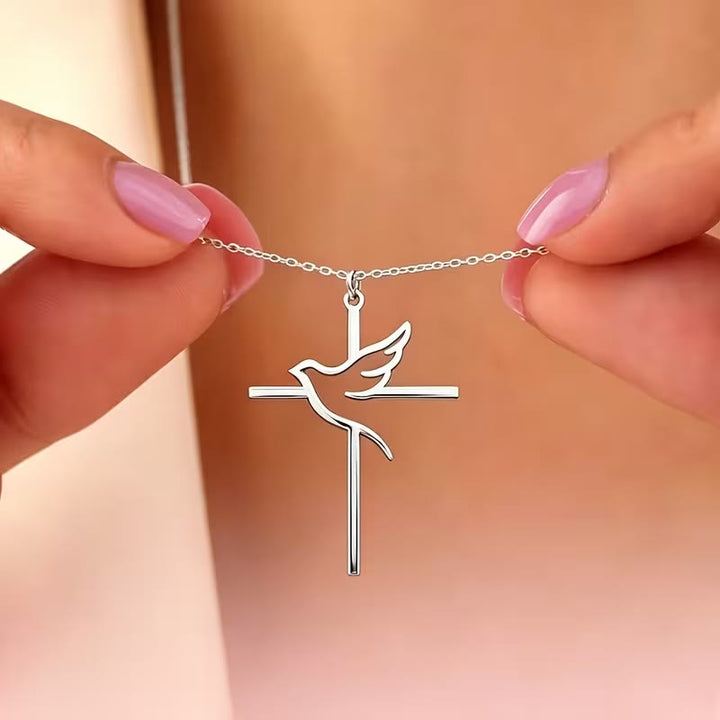 Christianartworkshop Minimalistische Taubenkreuz-Anhänger-Halskette: Symbol des reinen himmlischen Friedens - Silber - image 4