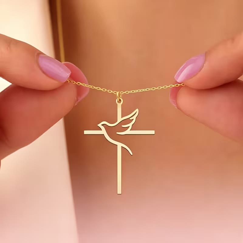 Christianartworkshop Minimalistische Taubenkreuz-Anhänger-Halskette: Symbol des reinen himmlischen Friedens - Golden - image 0
