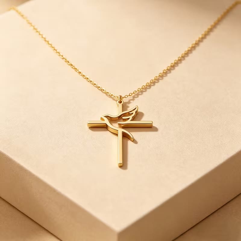 Christianartworkshop Minimalistische Taubenkreuz-Anhänger-Halskette: Symbol des reinen himmlischen Friedens - image 3