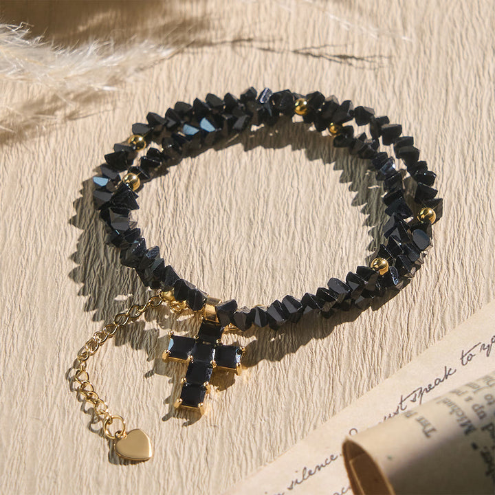 Christianartworkshop Armband mit facettiertem Kristallperlenkreuz: Symbol funkelnden himmlischen Segens - Schwarz - image 10