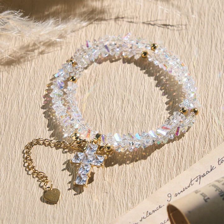 Christianartworkshop Armband mit facettiertem Kristallperlenkreuz: Symbol funkelnden himmlischen Segens - Weiß - image 17