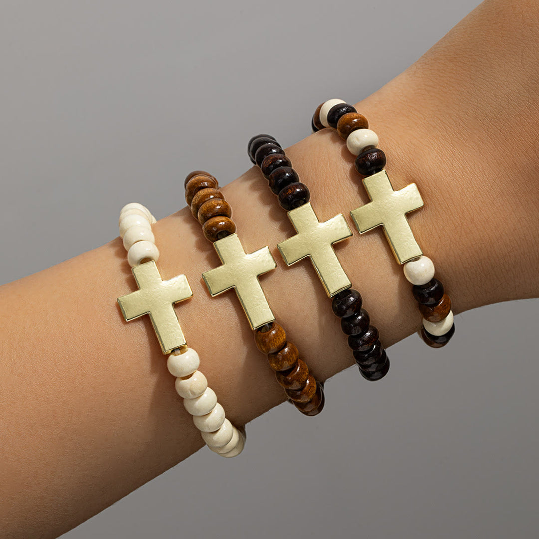 Christianartworkshop Stretch-Armband mit Kreuz aus natürlichen Holzperlen: Symbol für sicheren himmlischen Schutz - F - image 5