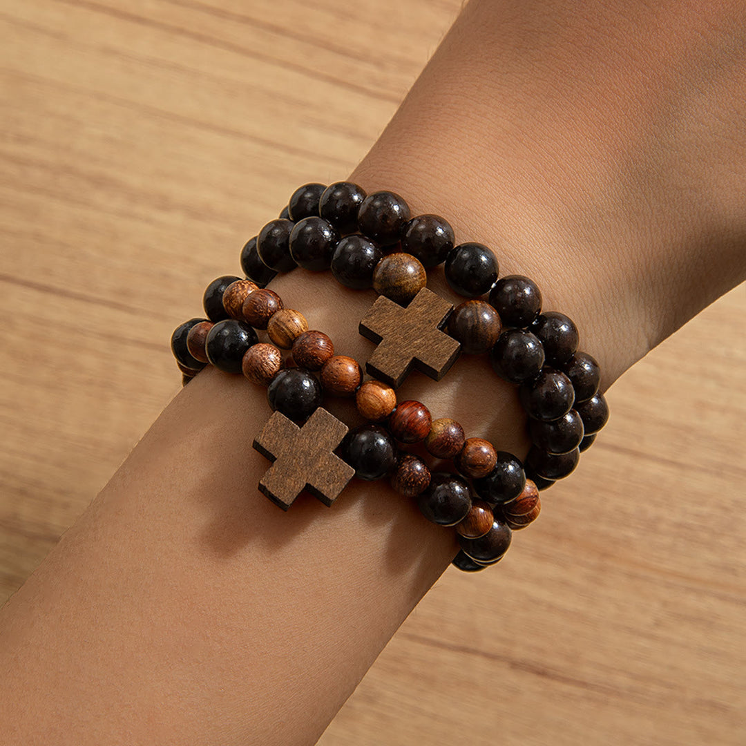 Christianartworkshop Stretch-Armband mit Kreuz aus natürlichen Holzperlen: Symbol für sicheren himmlischen Schutz - G - image 6