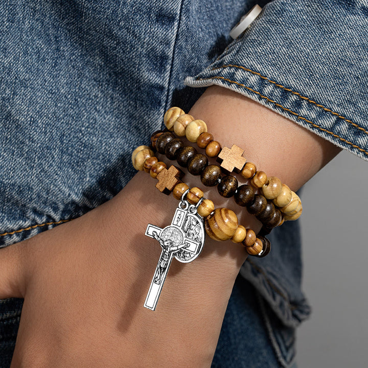 Christianartworkshop Stretch-Armband mit Kreuz aus natürlichen Holzperlen: Symbol für sicheren himmlischen Schutz - ICH - image 8