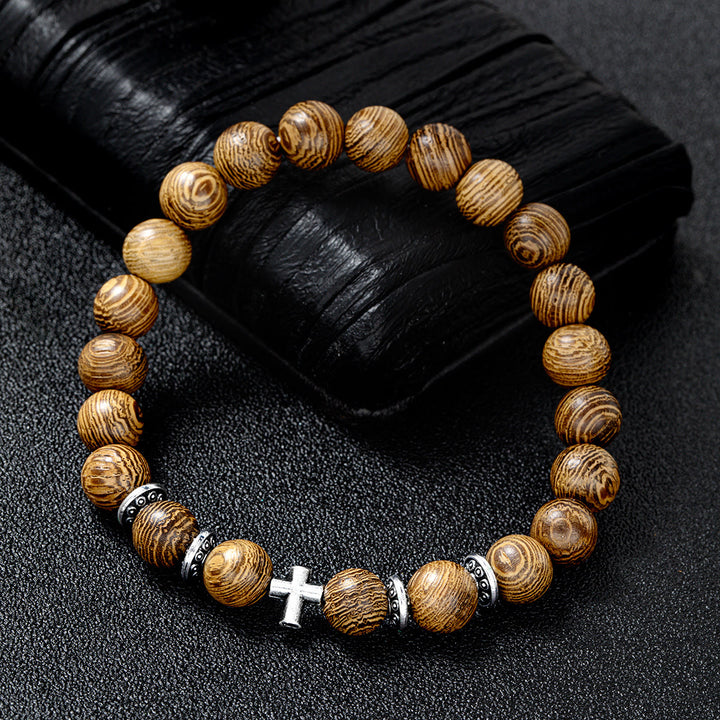 Christianartworkshop Stretch-Armband mit Kreuz aus natürlichen Holzperlen: Symbol für sicheren himmlischen Schutz - image 10