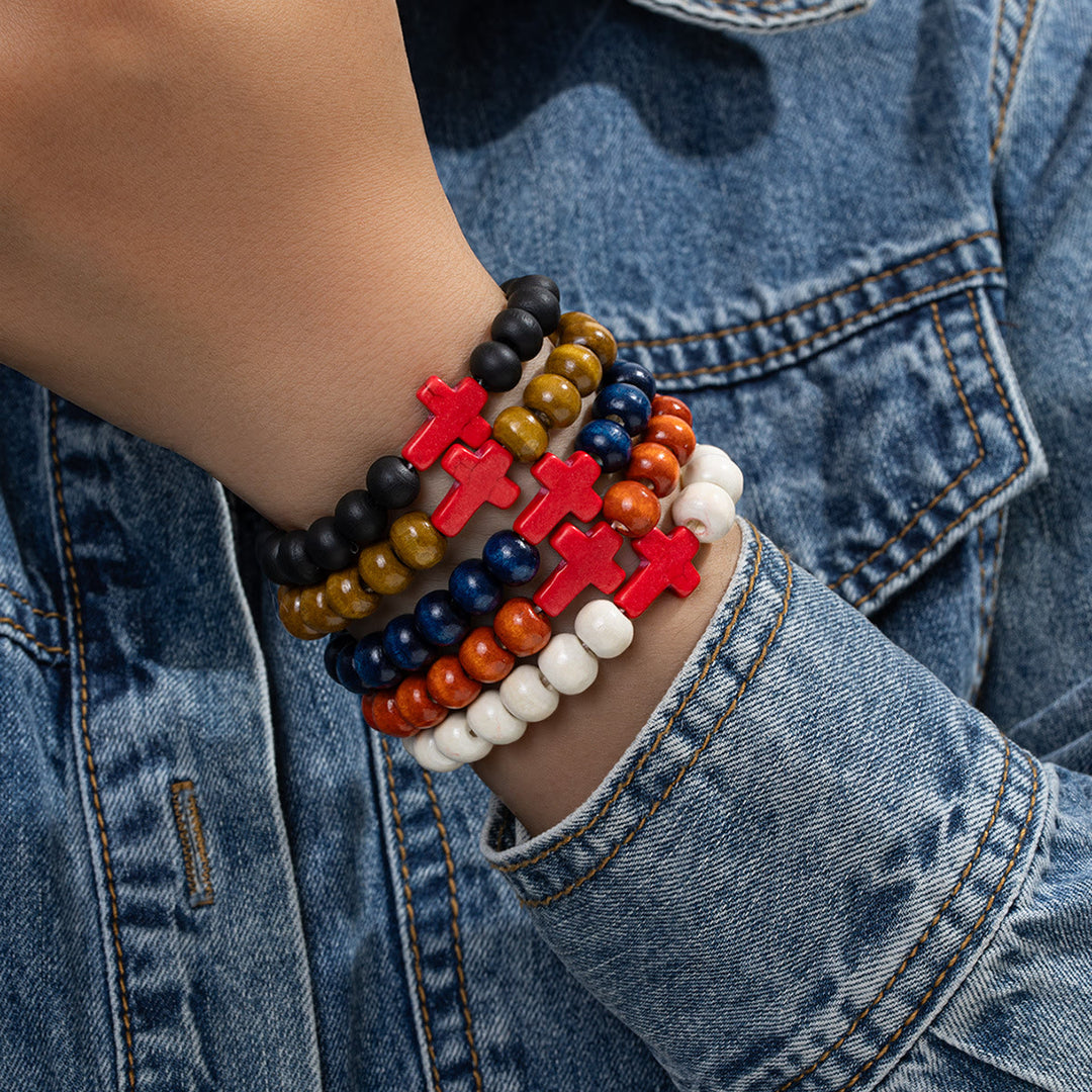 Christianartworkshop Stretch-Armband mit Kreuz aus natürlichen Holzperlen: Symbol für sicheren himmlischen Schutz - H - image 7