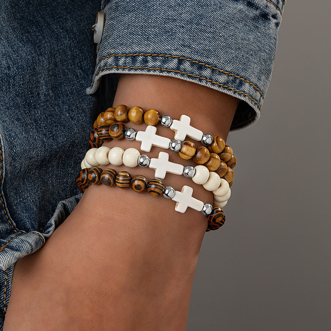 Christianartworkshop Stretch-Armband mit Kreuz aus natürlichen Holzperlen: Symbol für sicheren himmlischen Schutz - E - image 4