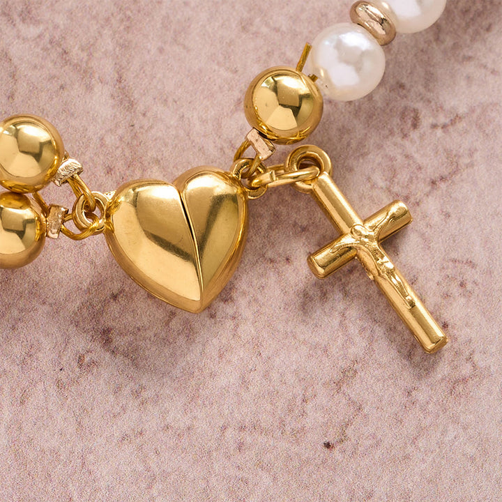 Christianartworkshop Rundes Perlenarmband mit Kreuz und Heiliger Medaille: Symbol der reinen himmlischen Barmherzigkeit - image 3