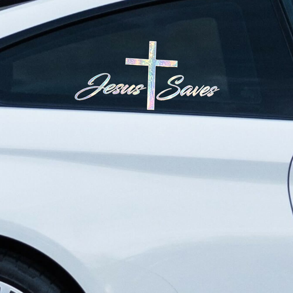 Christianartworkshop Holografischer Autoaufkleber „Jesus rettet Kreuz“: Symbol strahlender himmlischer Erlösung - Set mit 10 Stück - image 0