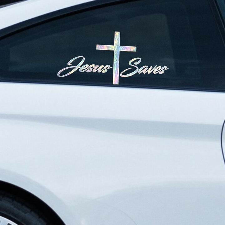 Christianartworkshop Holografischer Autoaufkleber „Jesus rettet Kreuz“: Symbol strahlender himmlischer Erlösung - Set mit 10 Stück - image 0