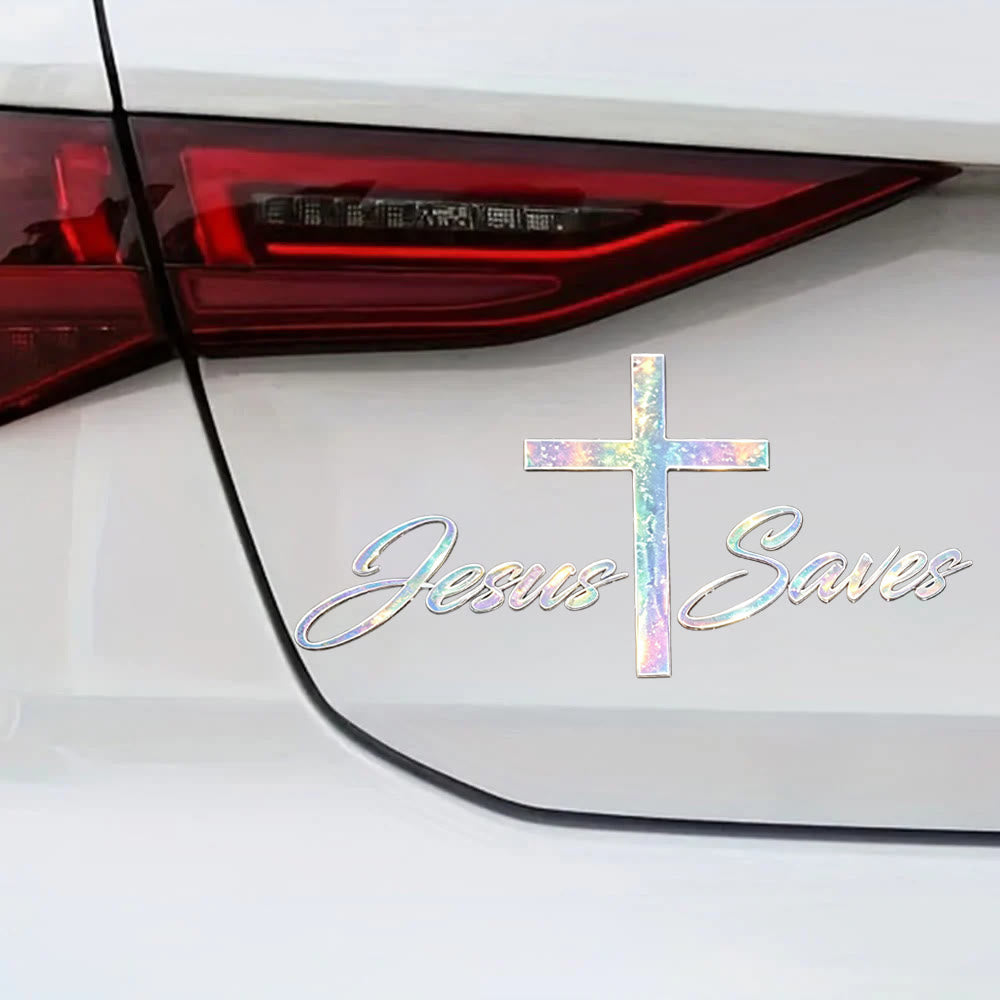 Christianartworkshop Holografischer Autoaufkleber „Jesus rettet Kreuz“: Symbol strahlender himmlischer Erlösung - image 1