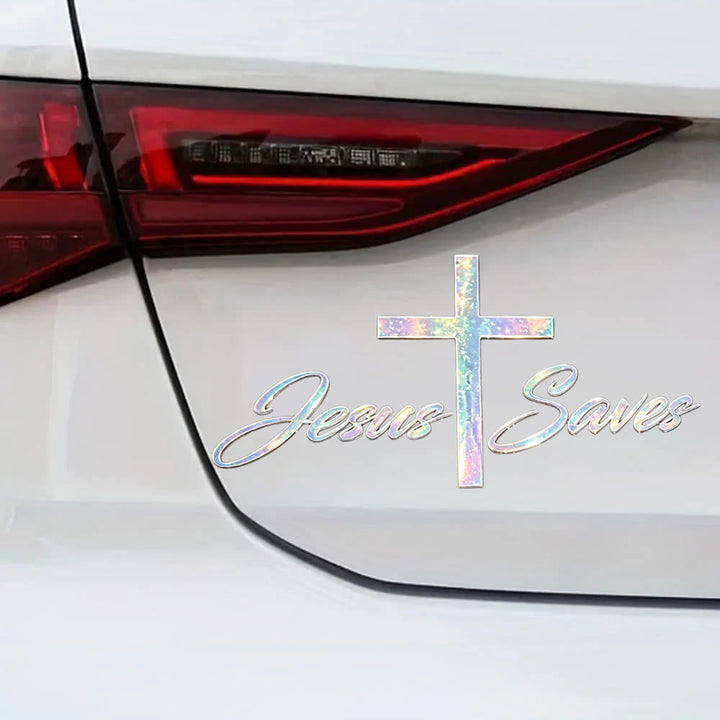 Christianartworkshop Holografischer Autoaufkleber „Jesus rettet Kreuz“: Symbol strahlender himmlischer Erlösung - image 1
