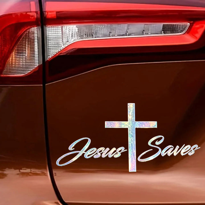 Christianartworkshop Holografischer Autoaufkleber „Jesus rettet Kreuz“: Symbol strahlender himmlischer Erlösung - image 3
